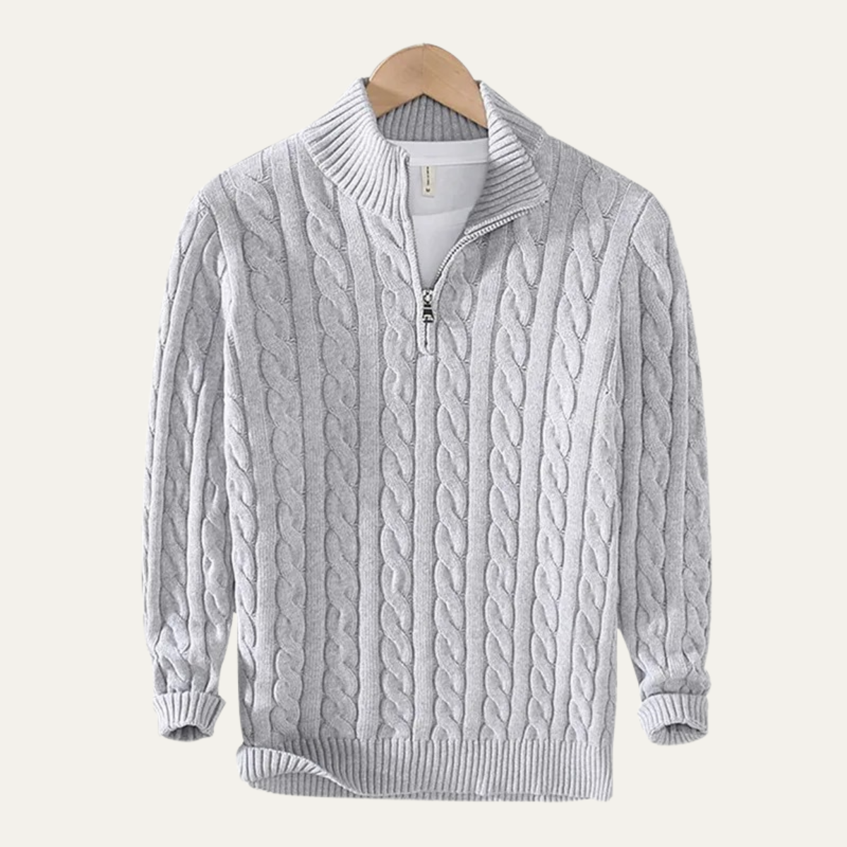 Luca | Men's Cable Knit Half Zip Sweater Cream