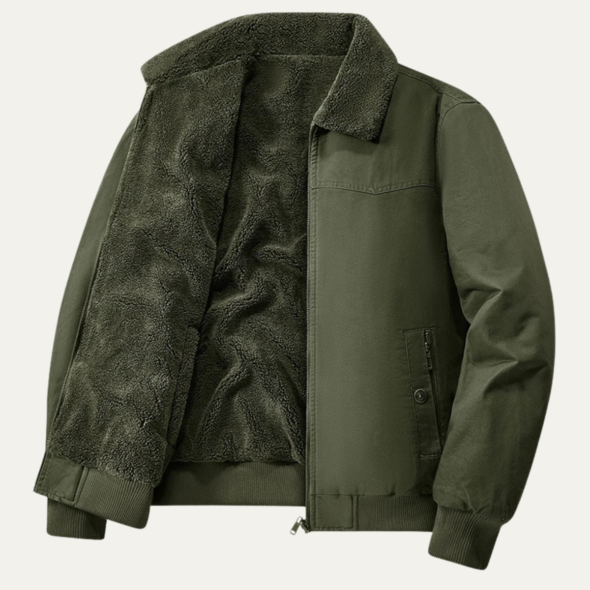 Bram | Men's Casual Sherpa Collar Bomber Jacket Khaki