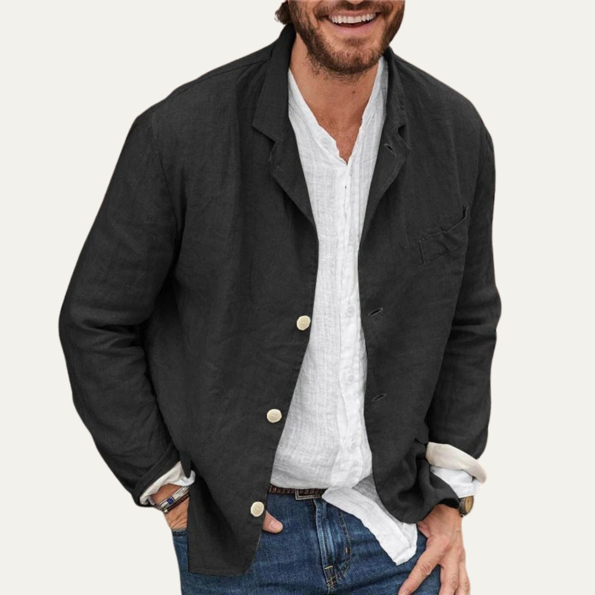 Bram | Men's Linen Blazer Black Casual Lightweight
