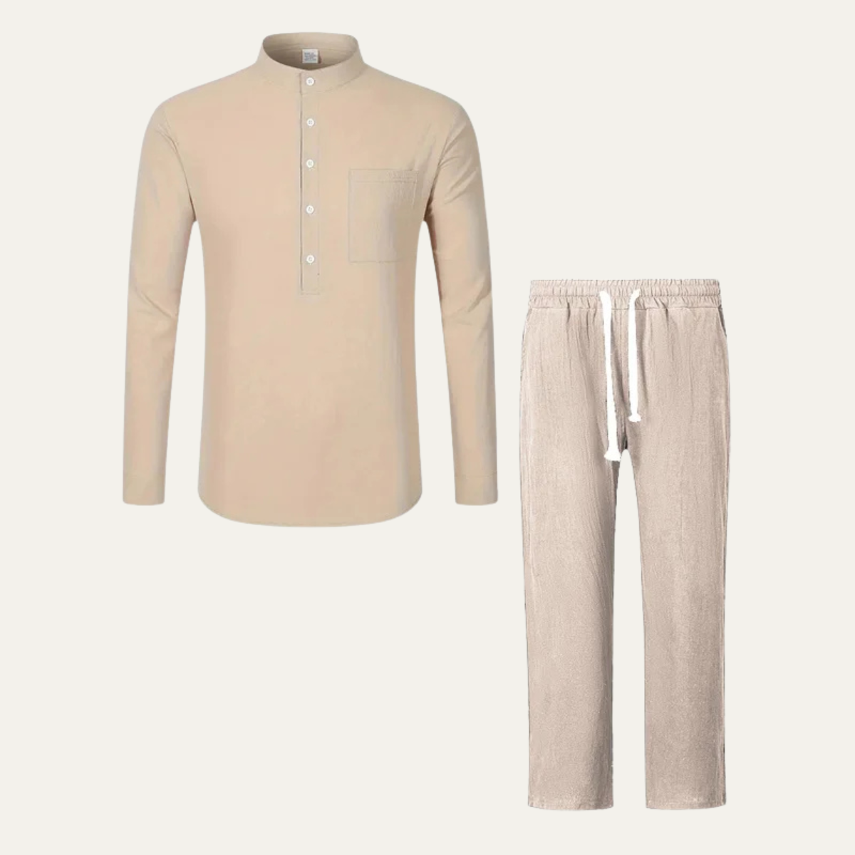Eli | Men's Linen Set Cream Henley Shirt And Pants