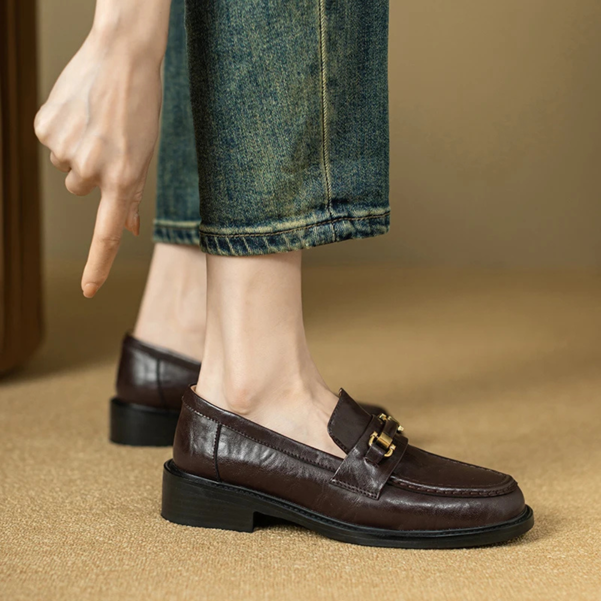 Axel | Men's Classic Slip On Leather Loafers Black Metal Buckle