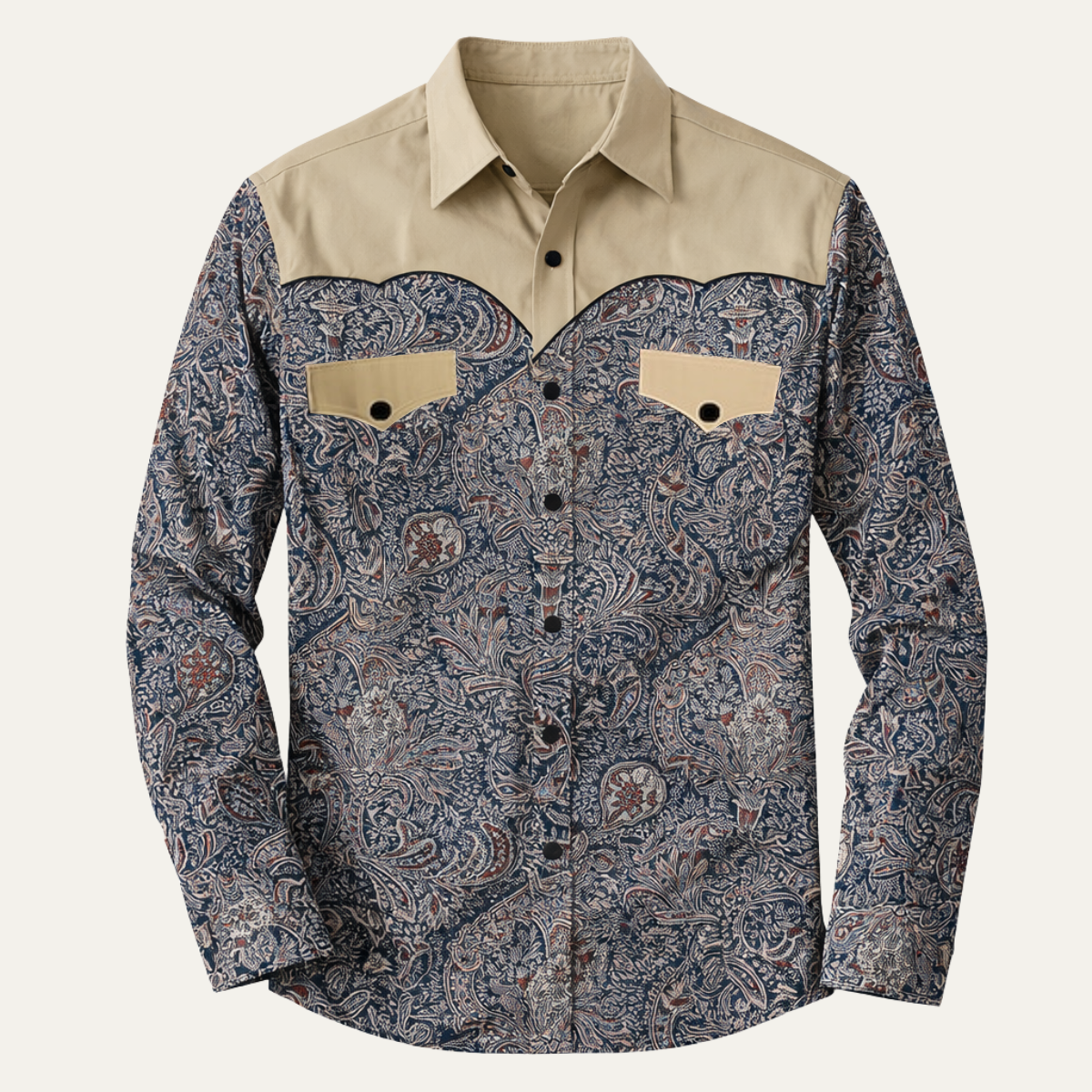 Flint | Men's Patchwork Denim Shirt Navy Cream Long Sleeve