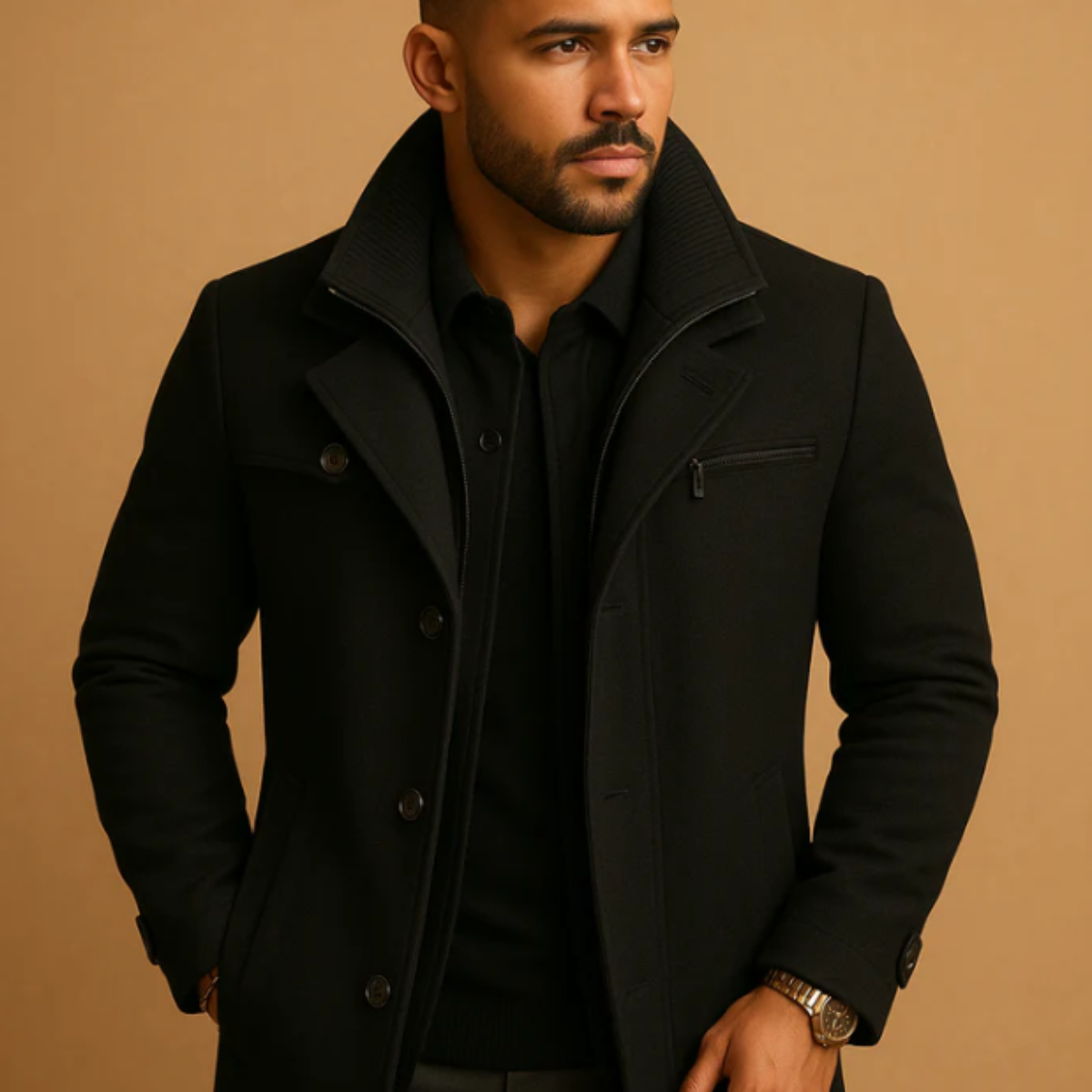 Jude | Men's Wool Blend Overcoat Black