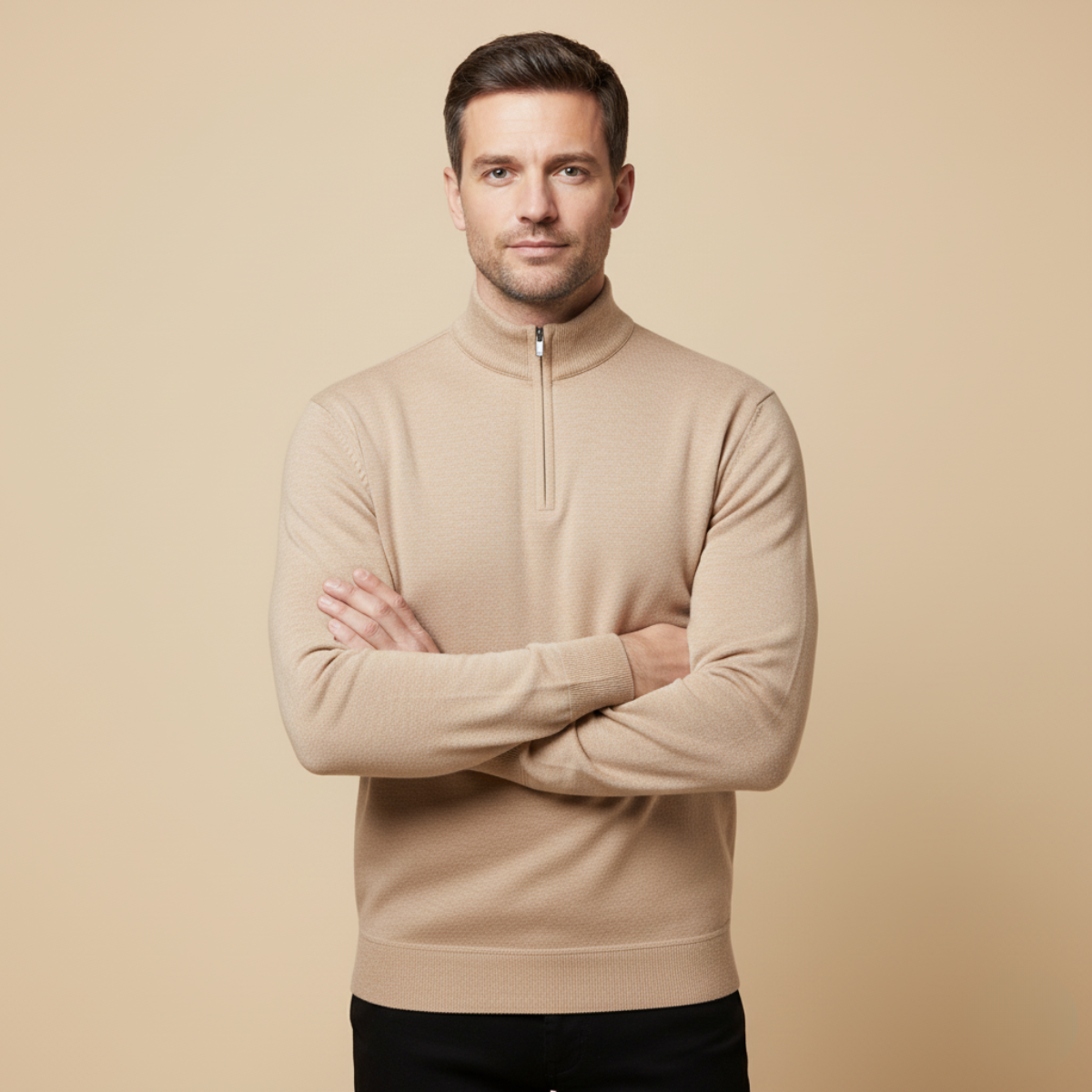 Luca | Men's Quarter Zip Sweater Gray Long Sleeve