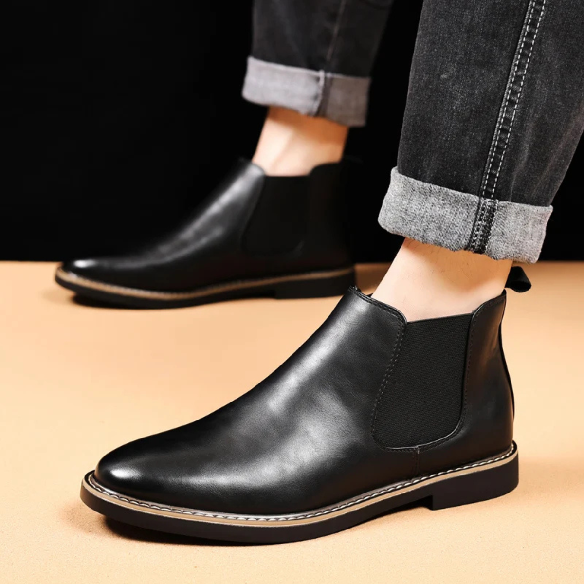 Leo | Men's Leather Chelsea Boots Brown Black Sole