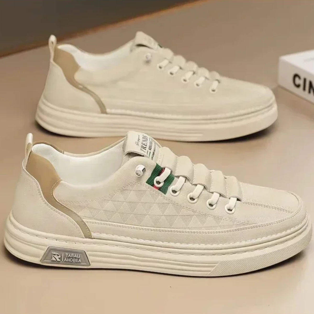 Jax | Men's Casual Cream Lace Up Sneakers Lightweight