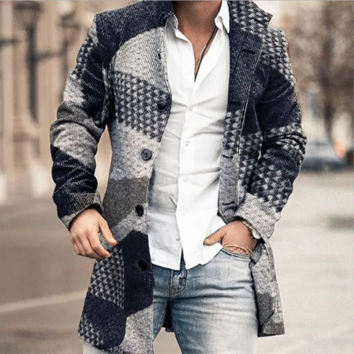 Arlo | Men's Double Breasted Blazer Black Light Gray Colorblock