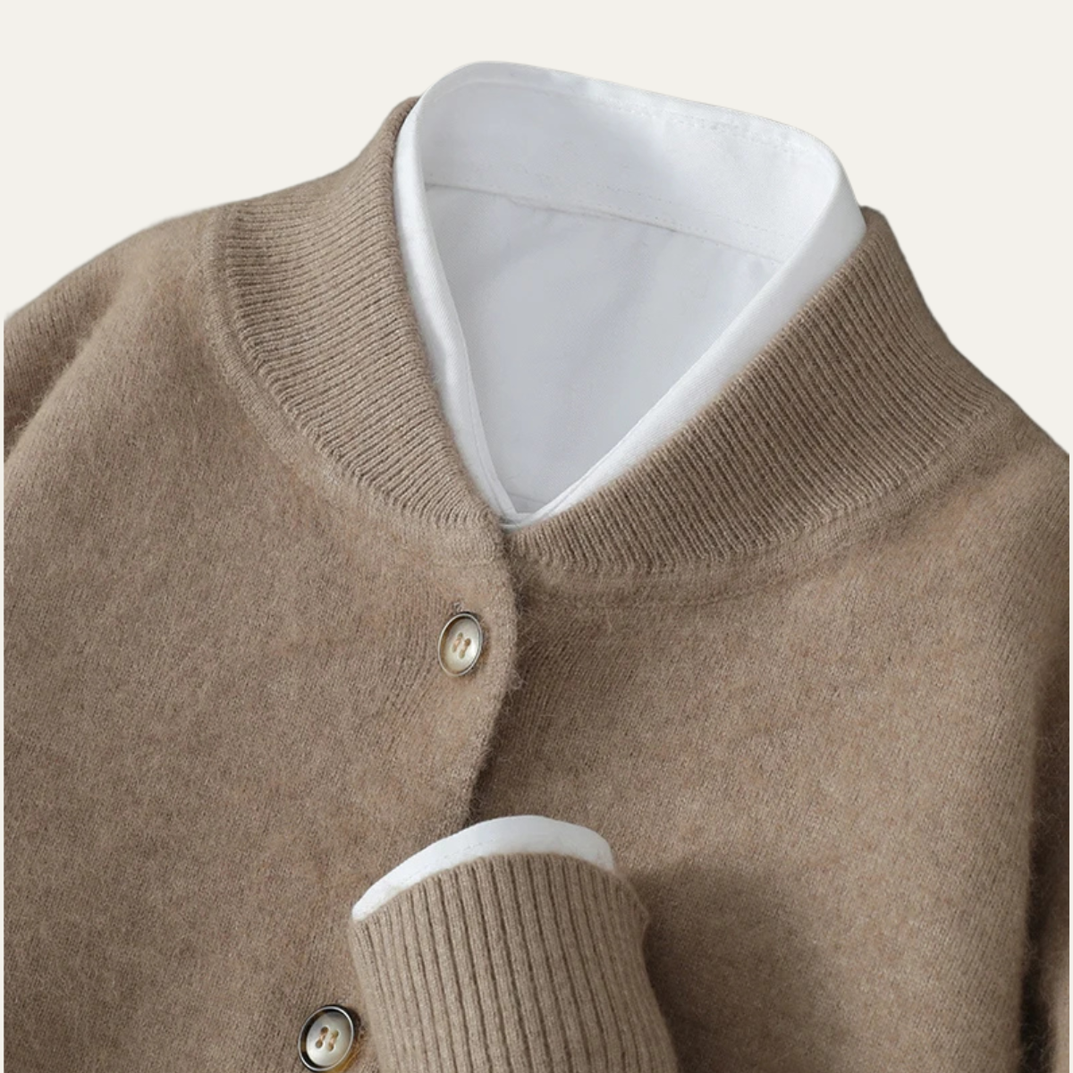 Casper | Men's Cream Cardigan Sweater Button Up Crew Neck