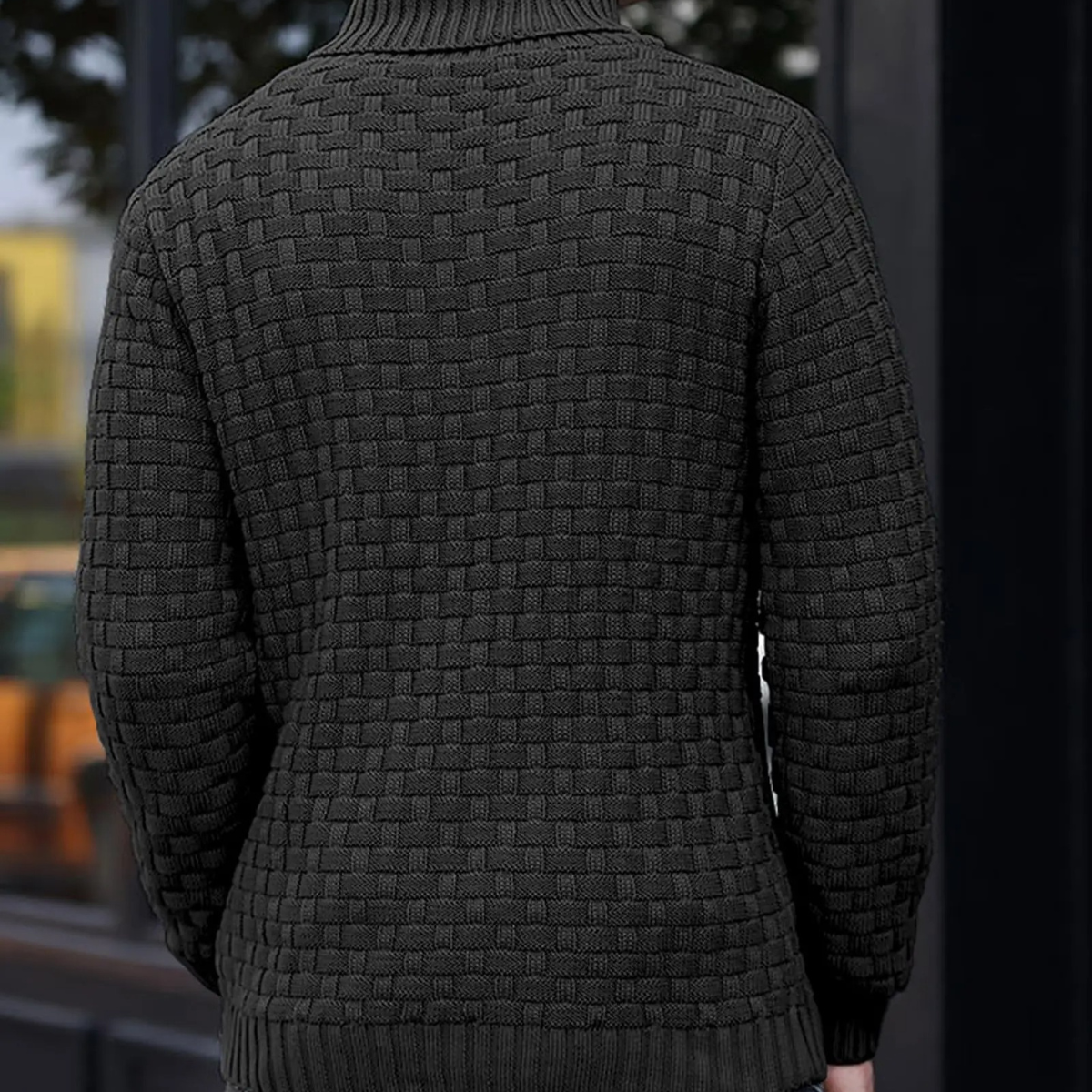 Bram | Men's Textured Knit Turtleneck Sweater Charcoal