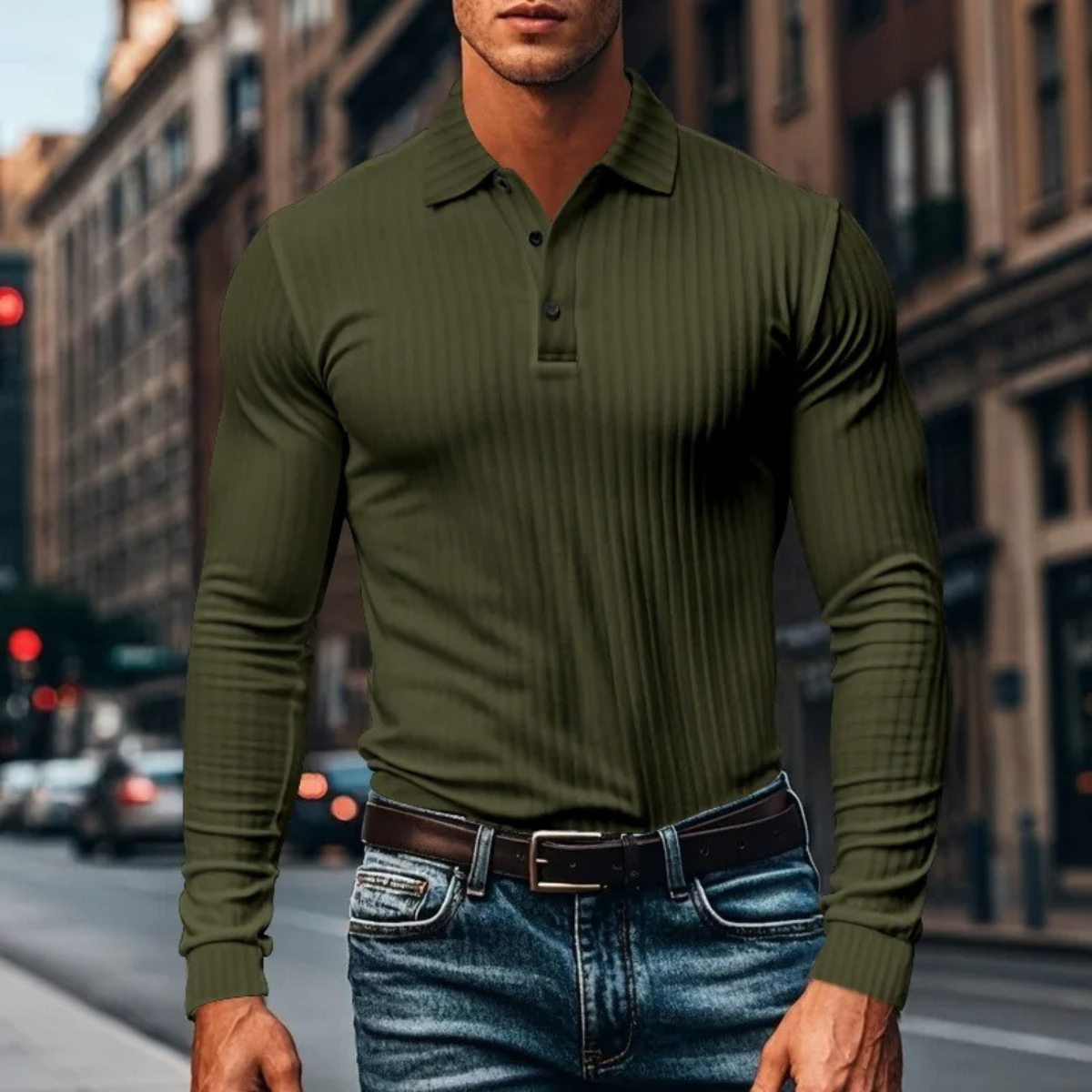 Soren | Men's Ribbed Polo Shirt Black Long Sleeve