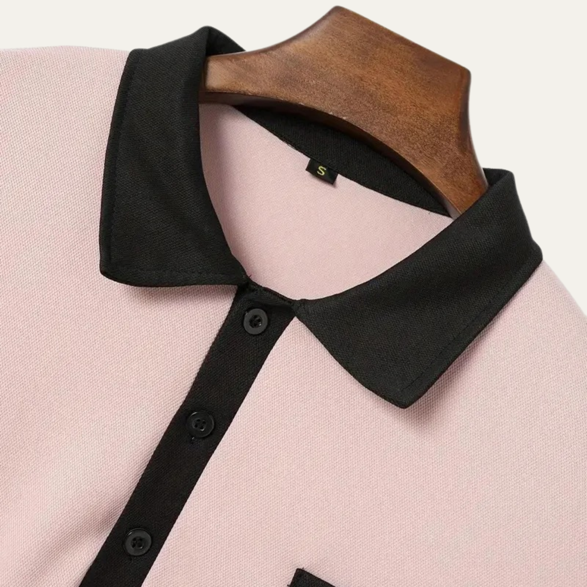 Bram | Men's Fitted Polo Shirt Cream Black Collar Long Sleeve