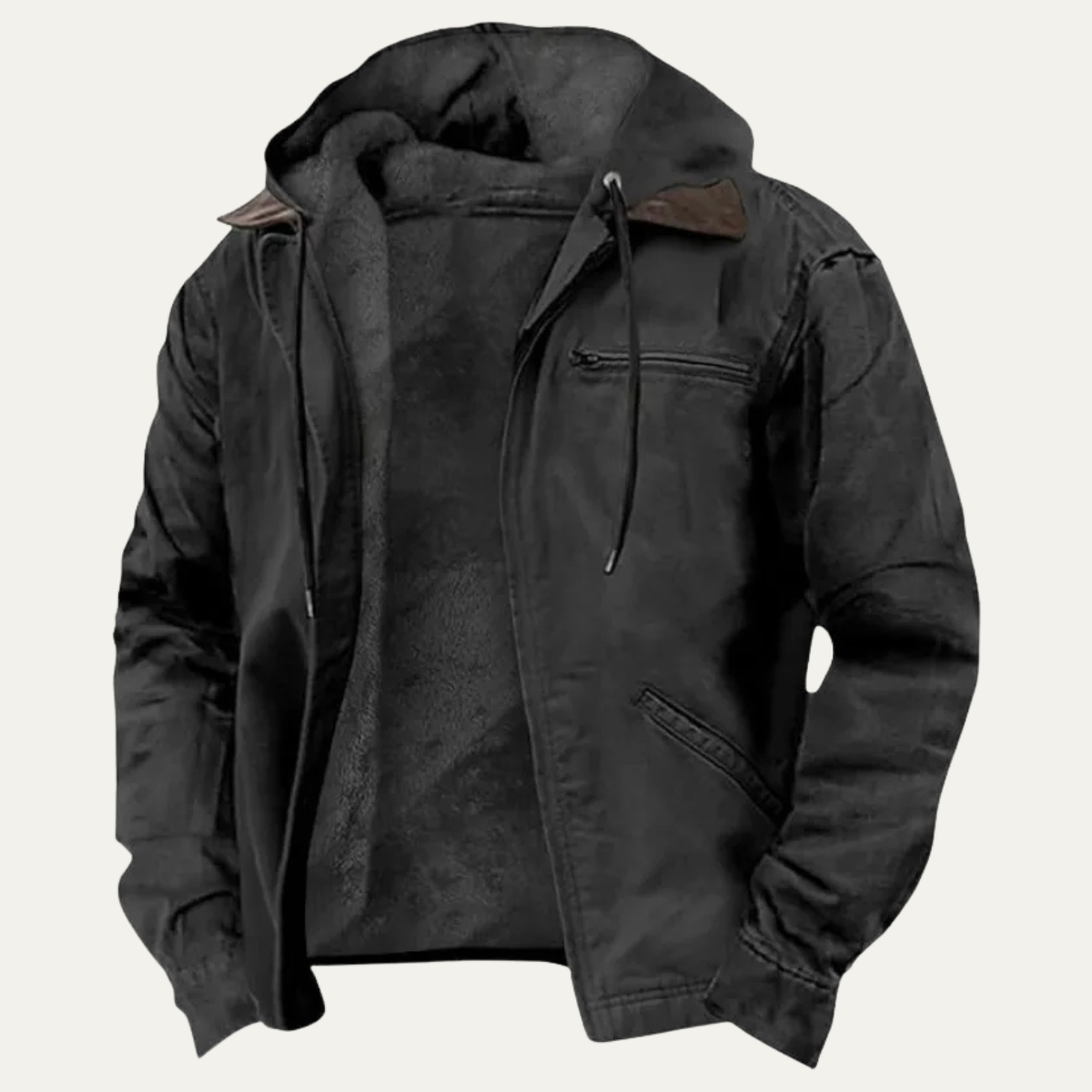 Magnus | Men's Windbreaker Fleece Lined Hooded Jacket Black