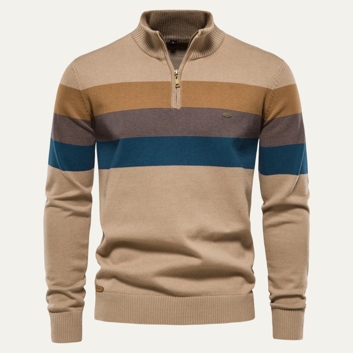 Beau | Men's Quarter Zip Sweater Navy Gray Burgundy Stripe