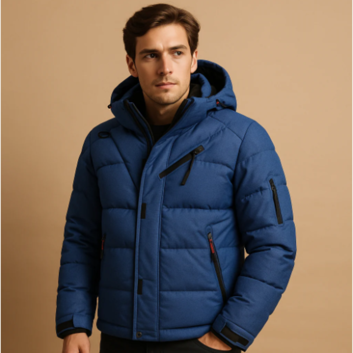 Flint | Men's Olive Puffer Jacket Hooded Zip Pockets