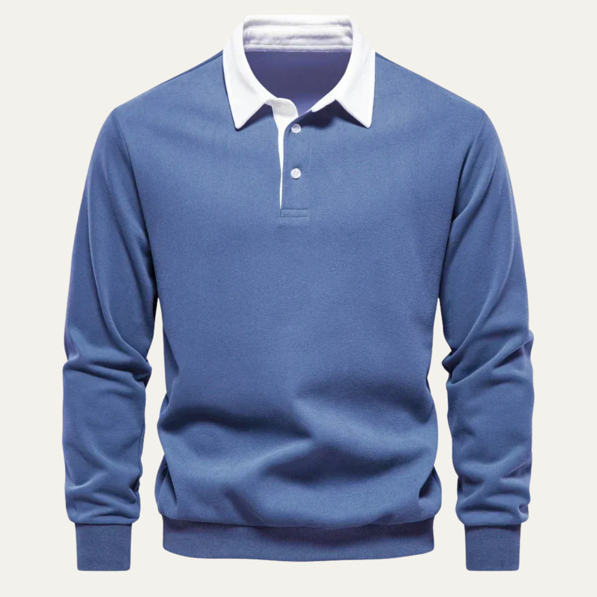 Axel | Men's Long Sleeve Polo Shirt Cream White Collar