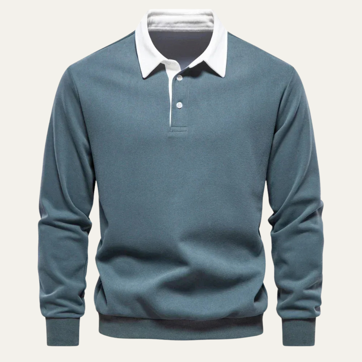Axel | Men's Long Sleeve Polo Shirt Cream White Collar