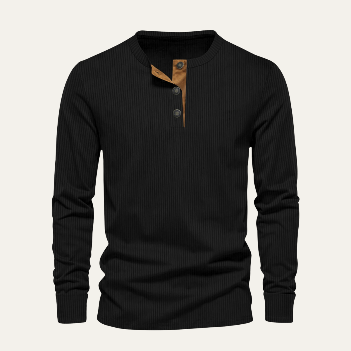 Beau | Men's Henley Sweater Black Ribbed Long Sleeve