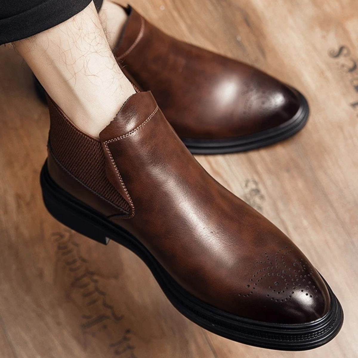 Ash | Men's Leather Brogue Chelsea Ankle Boot Brown Black Sole