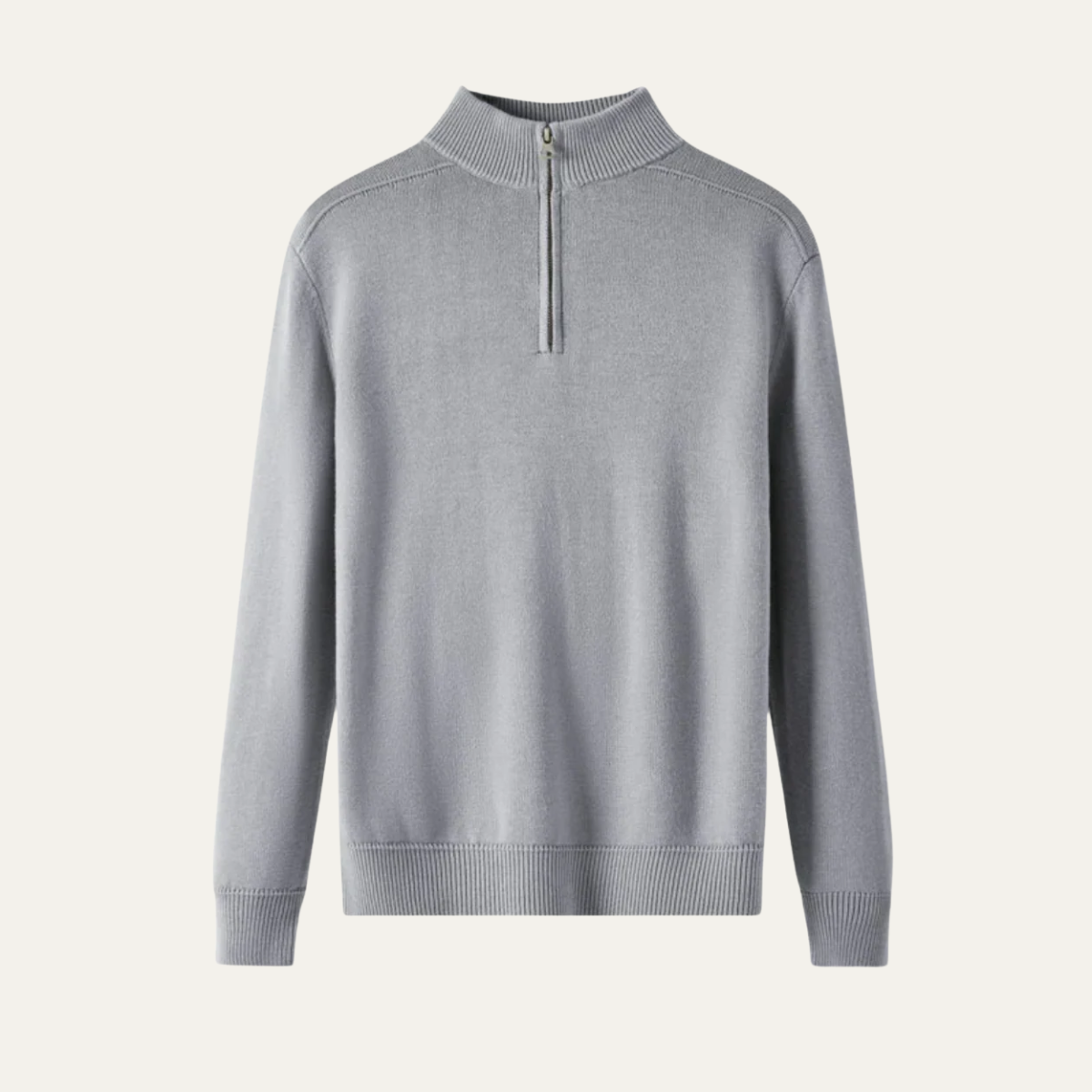 Axel | Men's Quarter Zip Sweater Gray Ribbed Crew Neck