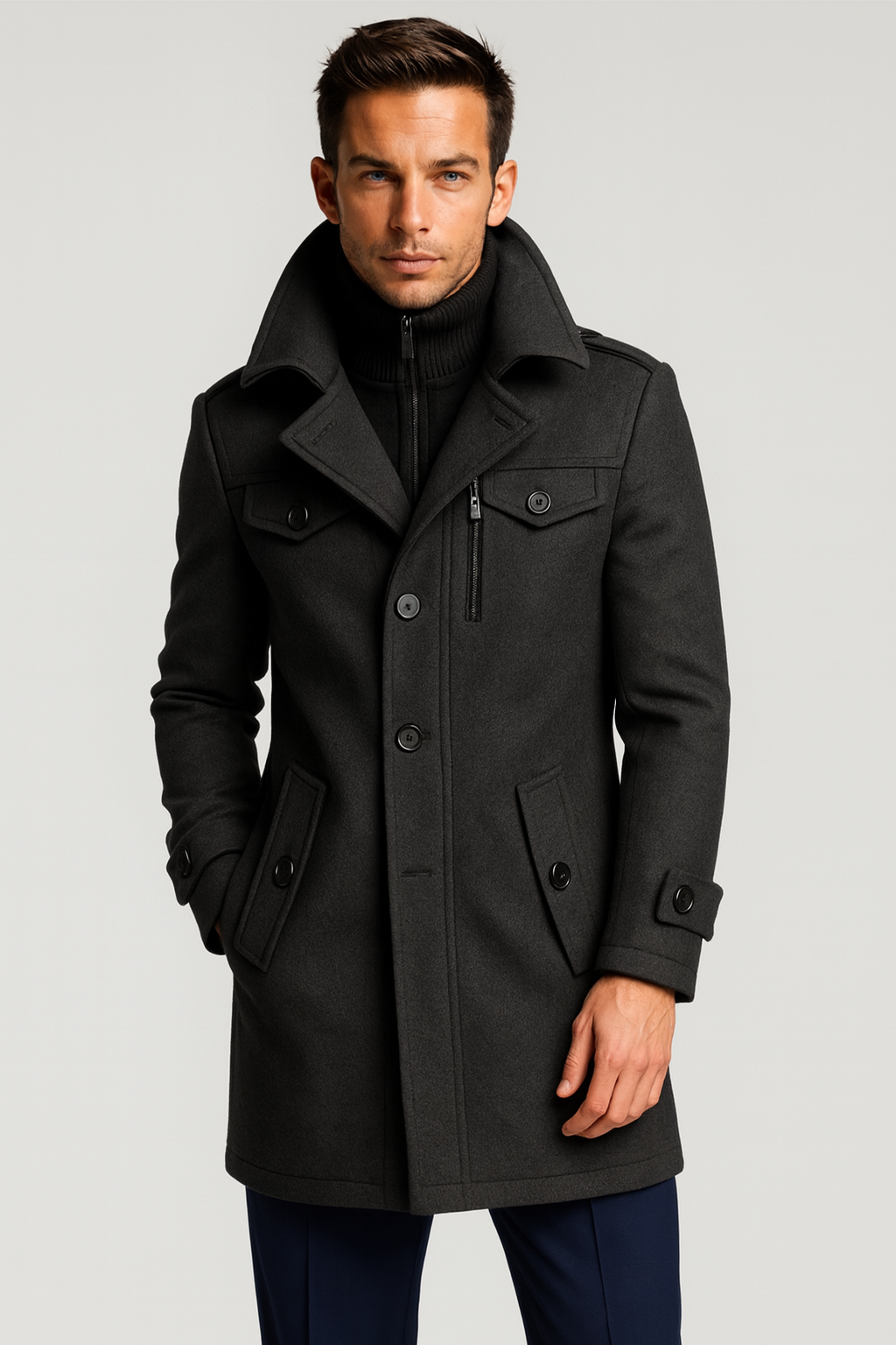 Bram | Men's Wool Overcoat Black