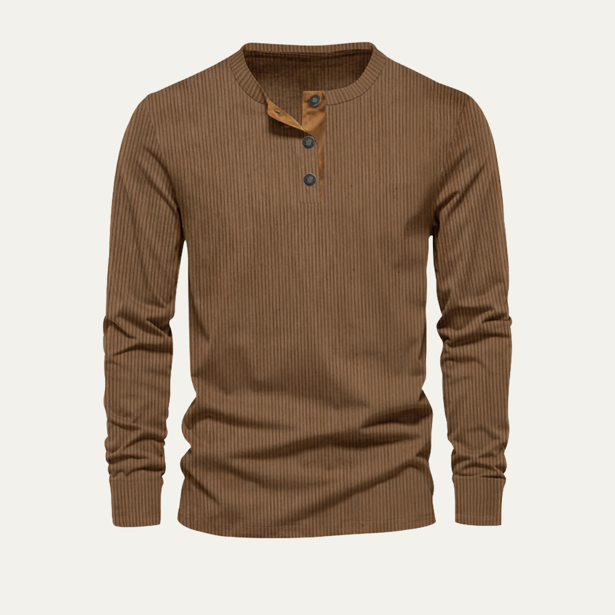 Beau | Men's Henley Sweater Black Ribbed Long Sleeve