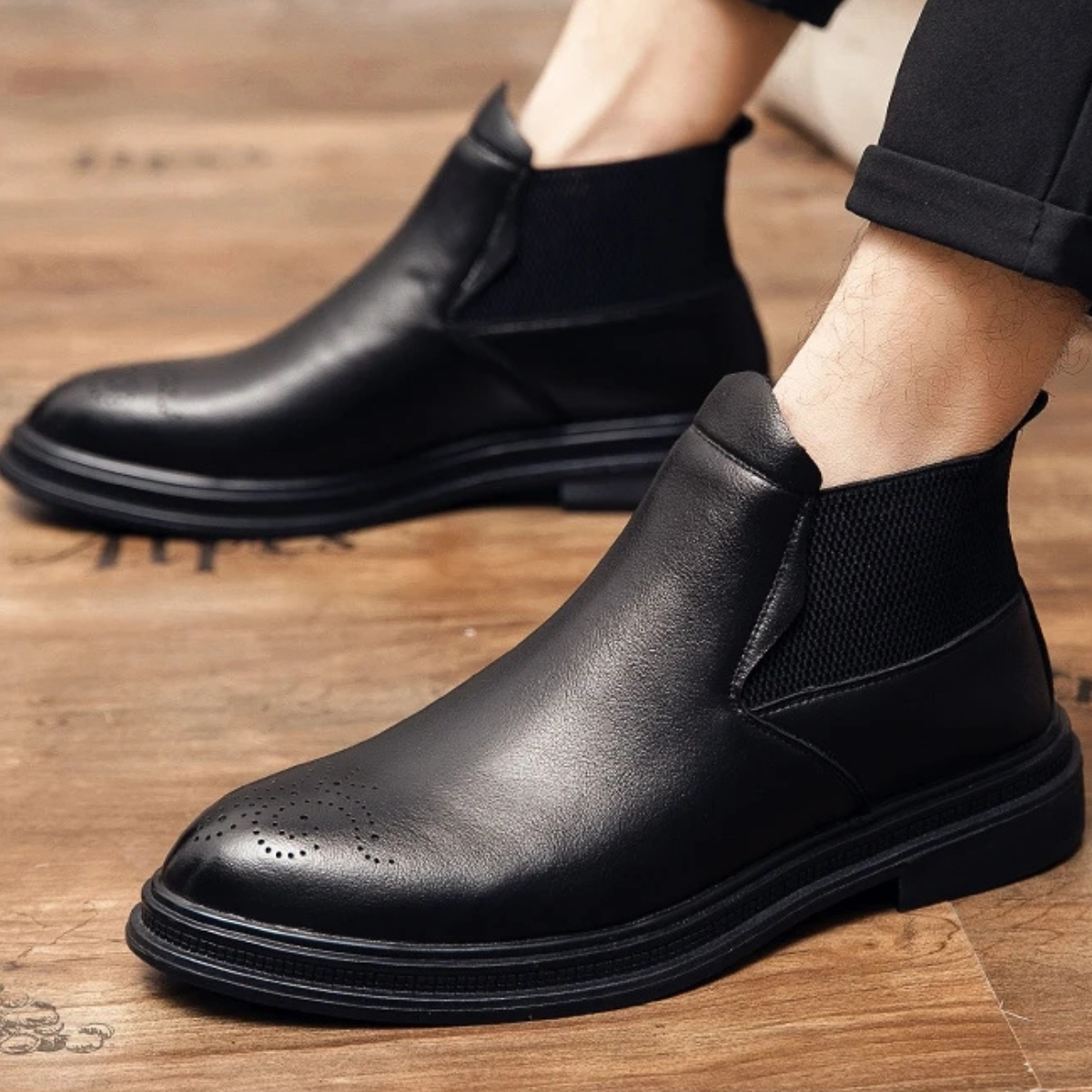 Ash | Men's Leather Brogue Chelsea Ankle Boot Brown Black Sole