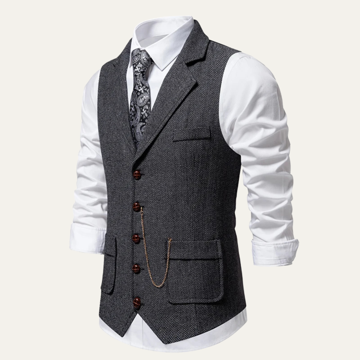 Orson | Men's Herringbone Suit Vest Charcoal Gray With Chain