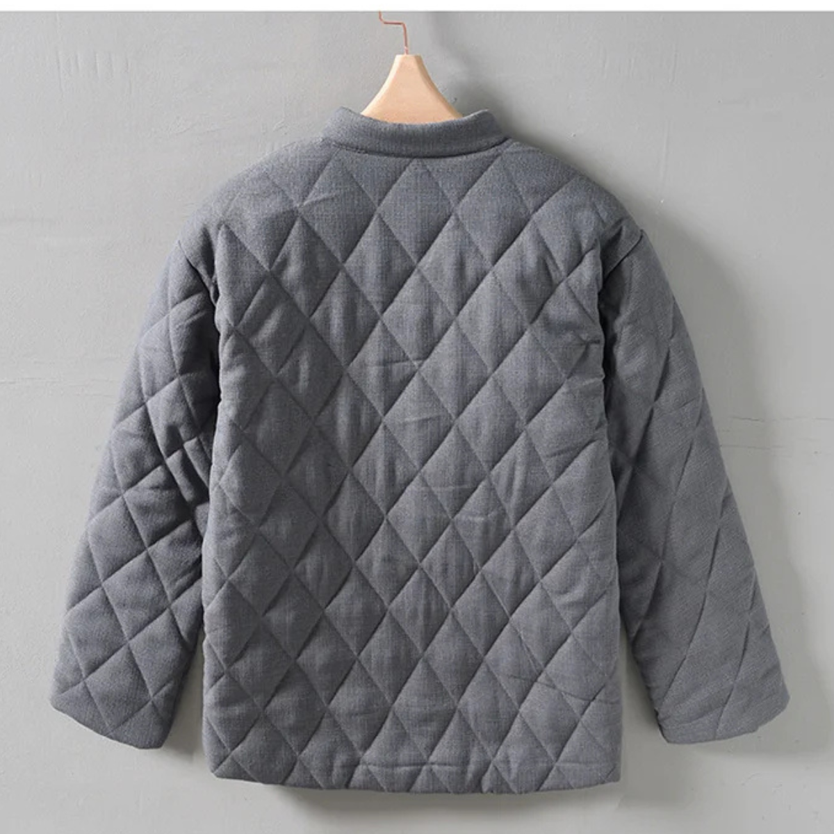 Bram | Men's Quilted Jacket Gray Button Front Stand Collar