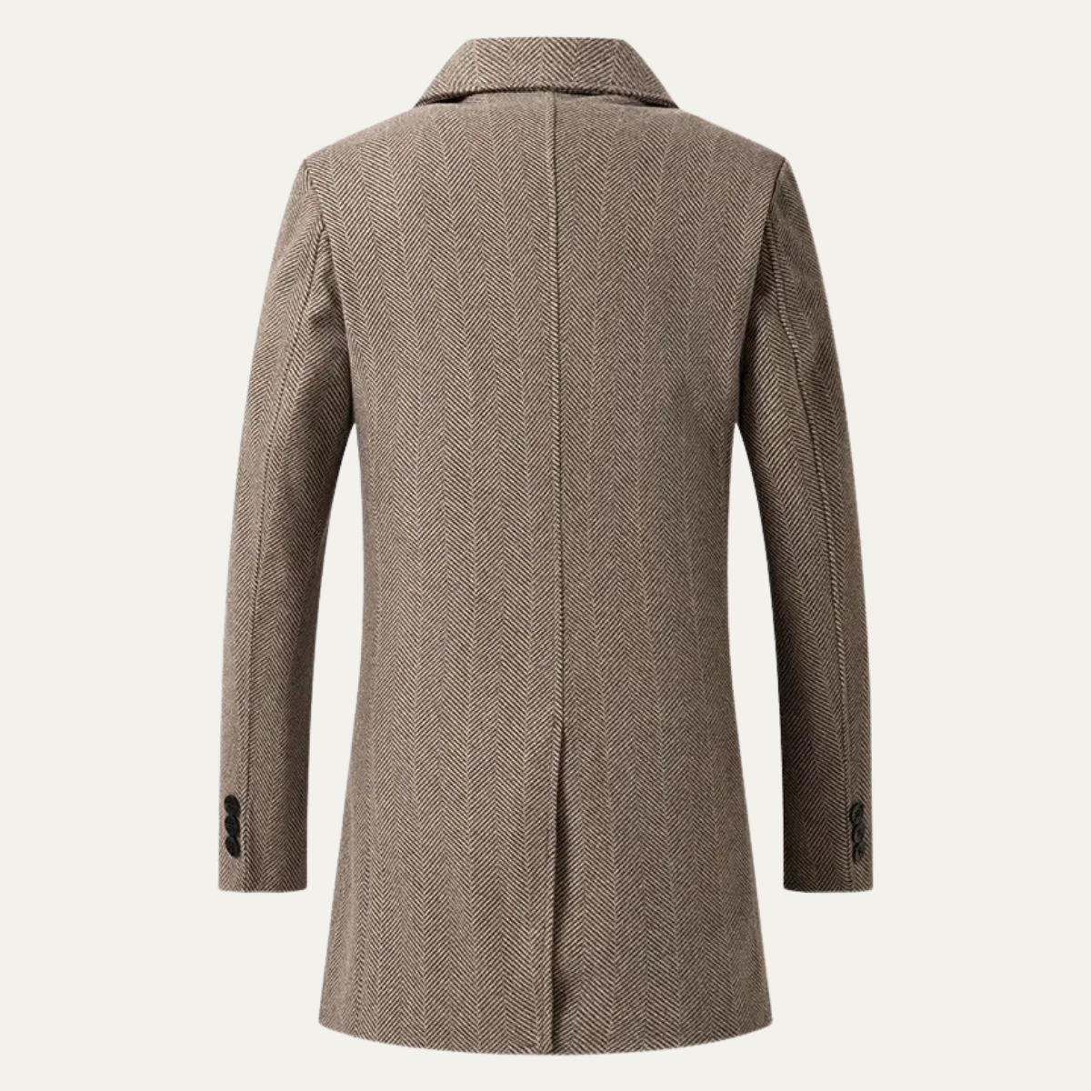 Axel | Men's Tweed Double Breasted Overcoat Beige Herringbone Wool Blend