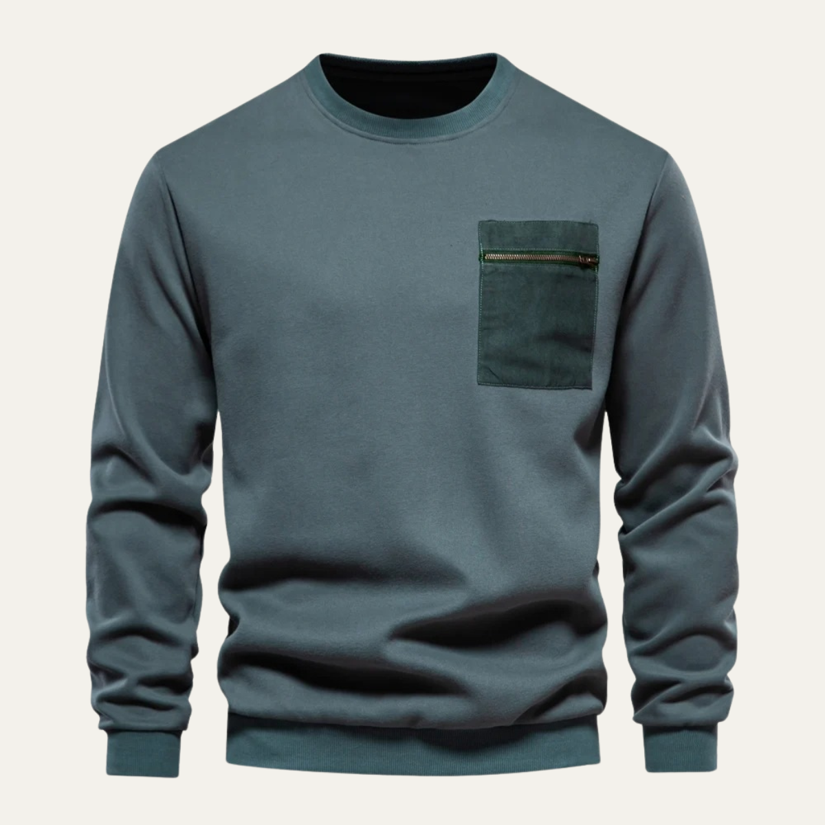 Arlo | Men's Casual Crew Neck Sweatshirt Cream Chest Pocket
