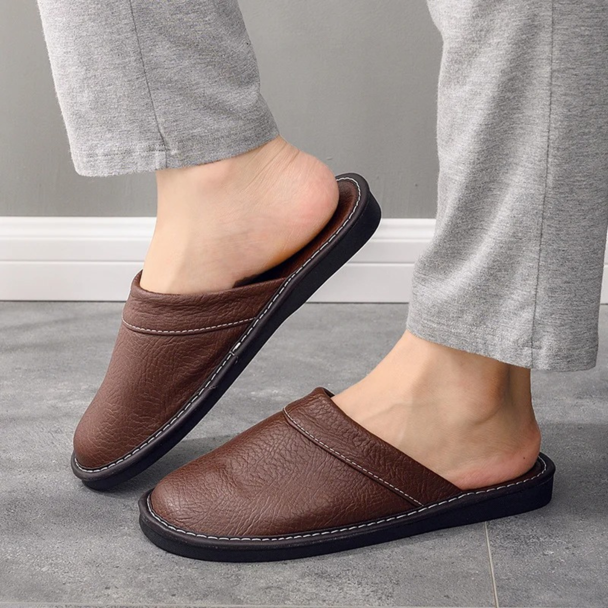 Bram | Men's Leather Slippers Black