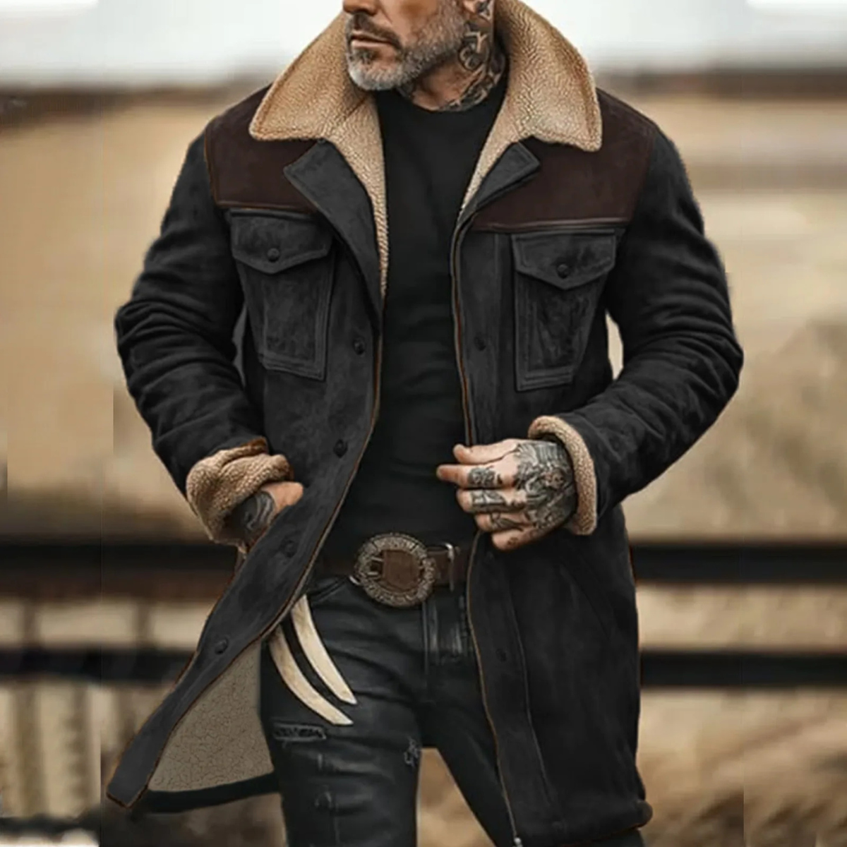 Cole | Men's Suede Sherpa Lined Jacket Olive Green Chest Pockets