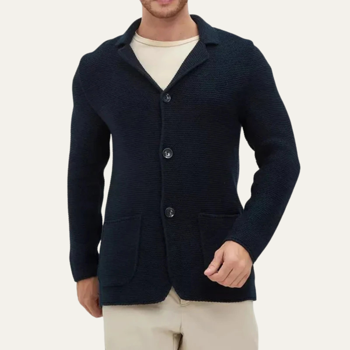 Ezra | Men's Casual Knit Button Down Blazer Navy