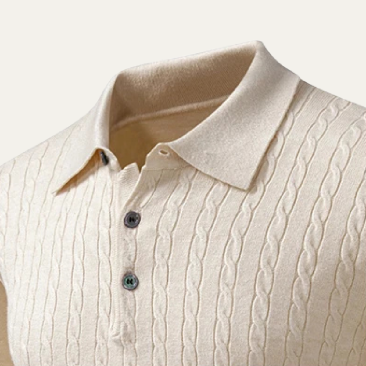 Beau | Men's Cable Knit Polo Sweater Cream Long Sleeve
