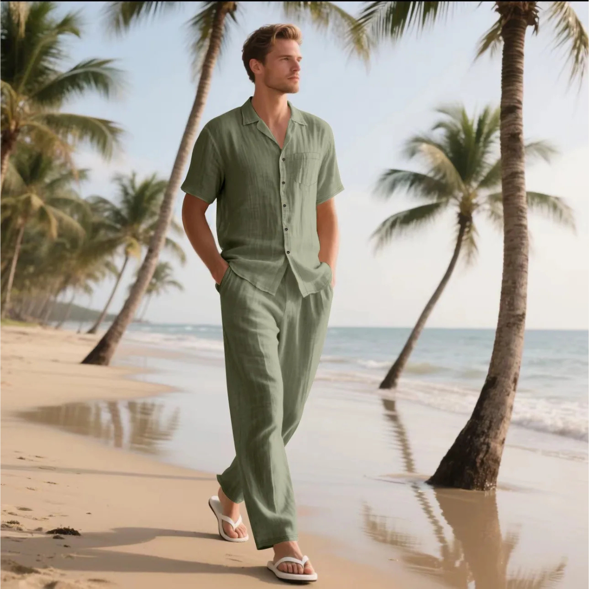 Rowan | Men's Casual Linen Shirt And Pants Set Gray