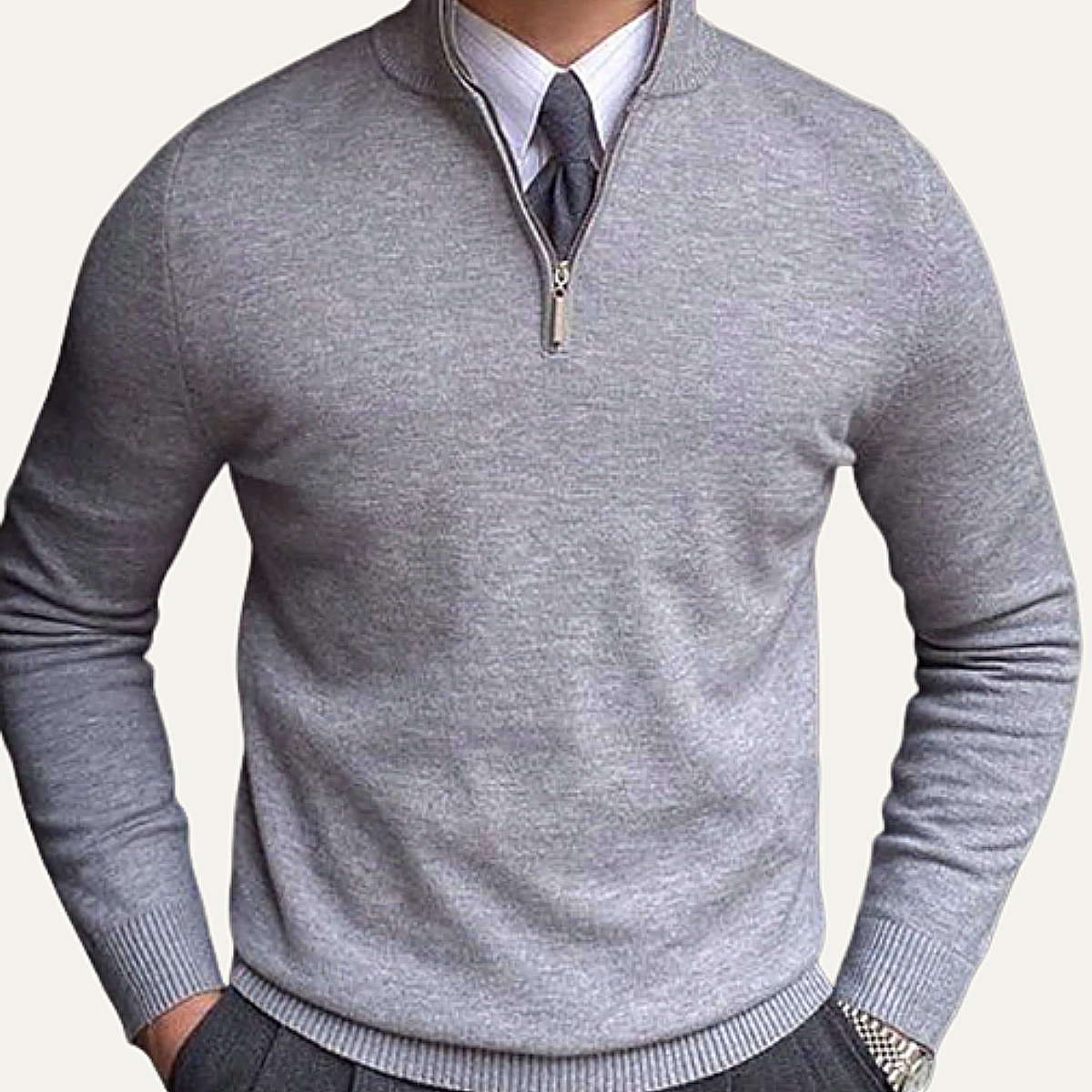 Jude | Men's Quarter Zip Sweater Gray Mock Neck Cashmere