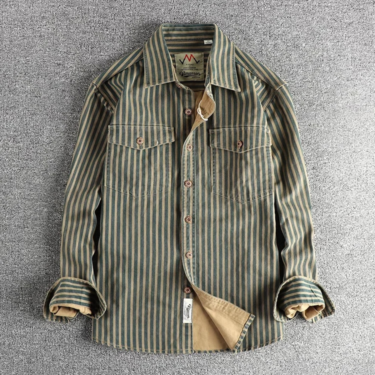 Beau | Men's Vintage Striped Button Up Shirt Brown Cream