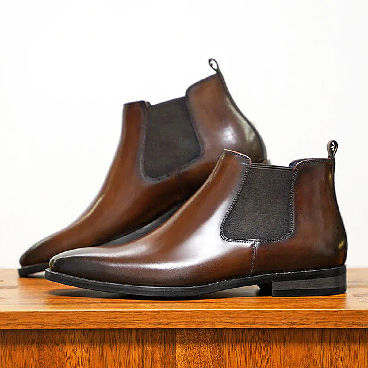 Ivy | Men's Brown Leather Chelsea Ankle Boots Slip On