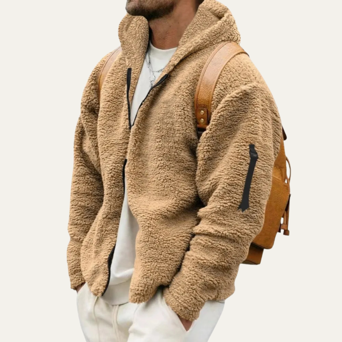 Ezra | Men's Fleece Zip Up Hoodie Beige