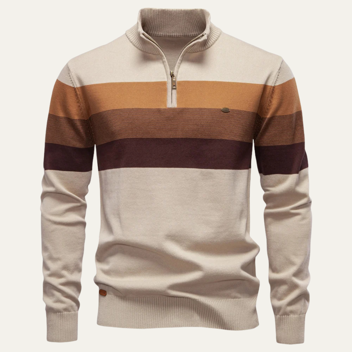 Beau | Men's Quarter Zip Sweater Navy Gray Burgundy Stripe
