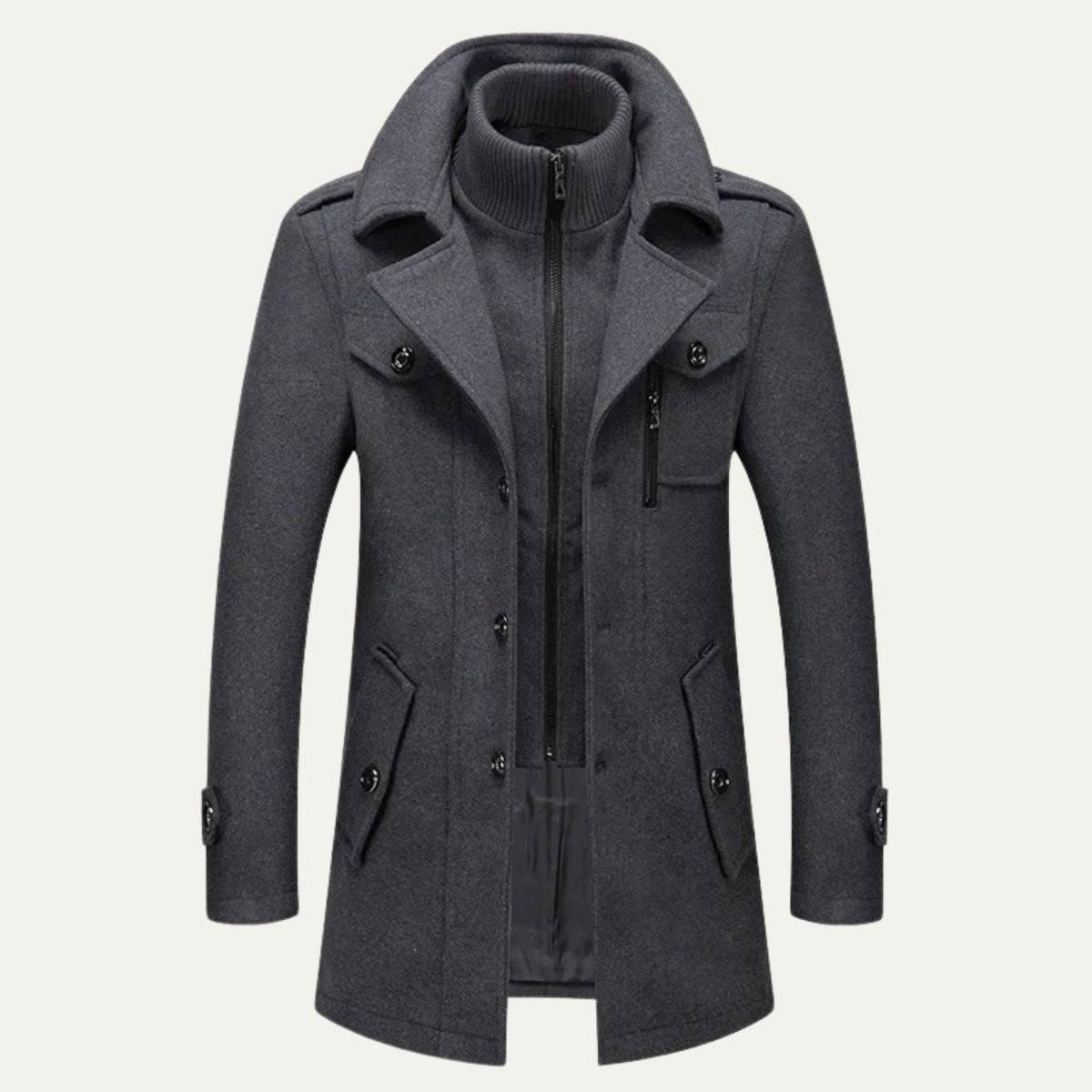 Lars | Men's Navy Wool Overcoat Double Breasted Collared