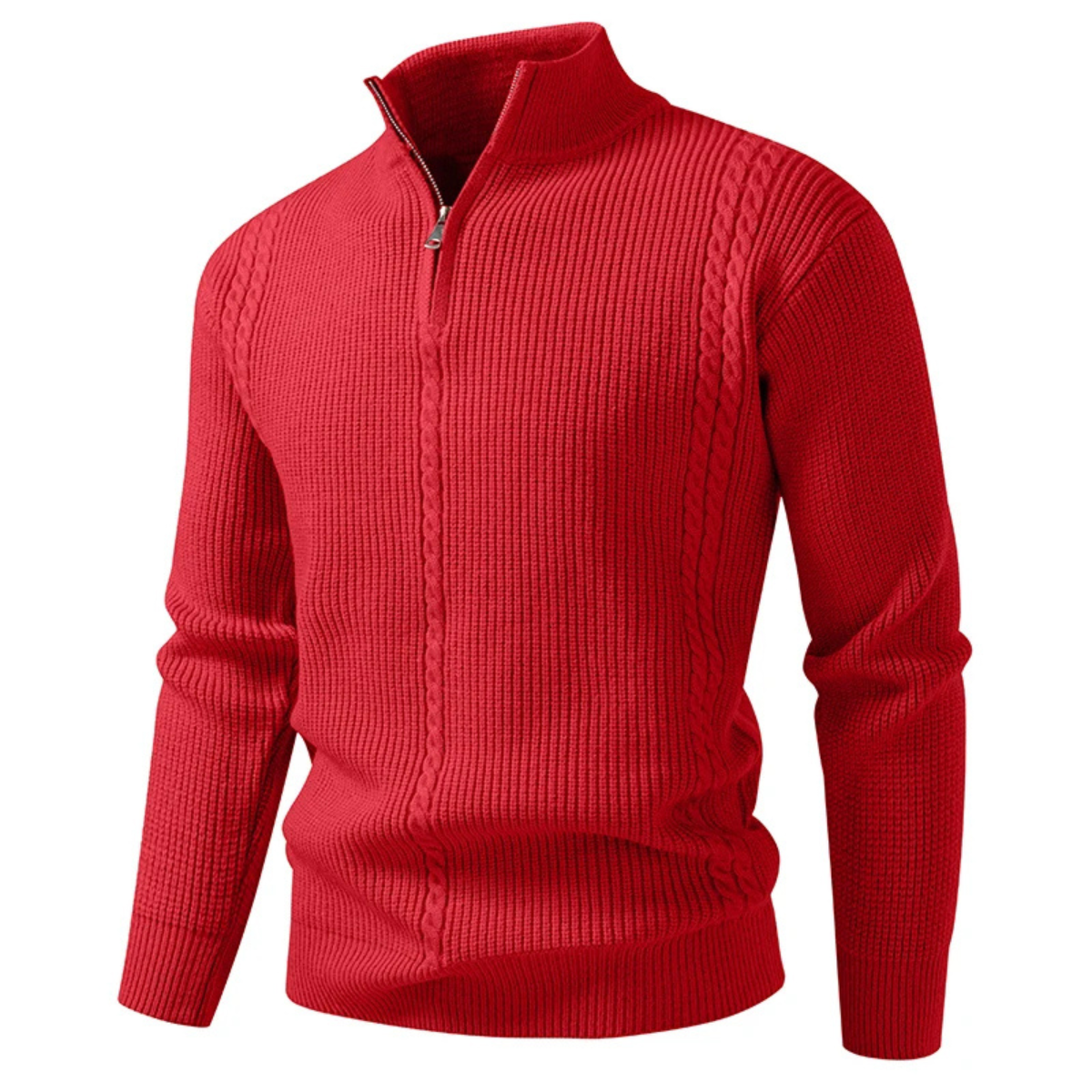 Beau | Men's Cable Knit Quarter Zip Sweater Cream