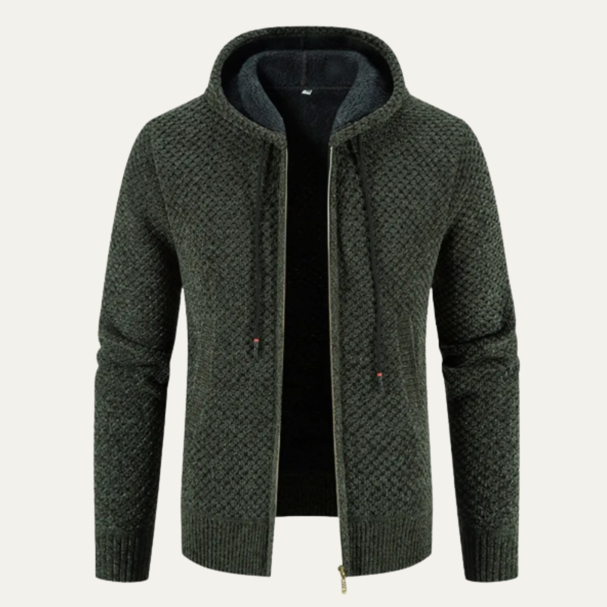 Axel | Men's Textured Zip Up Hoodie Sweater Cream Fleece Lined