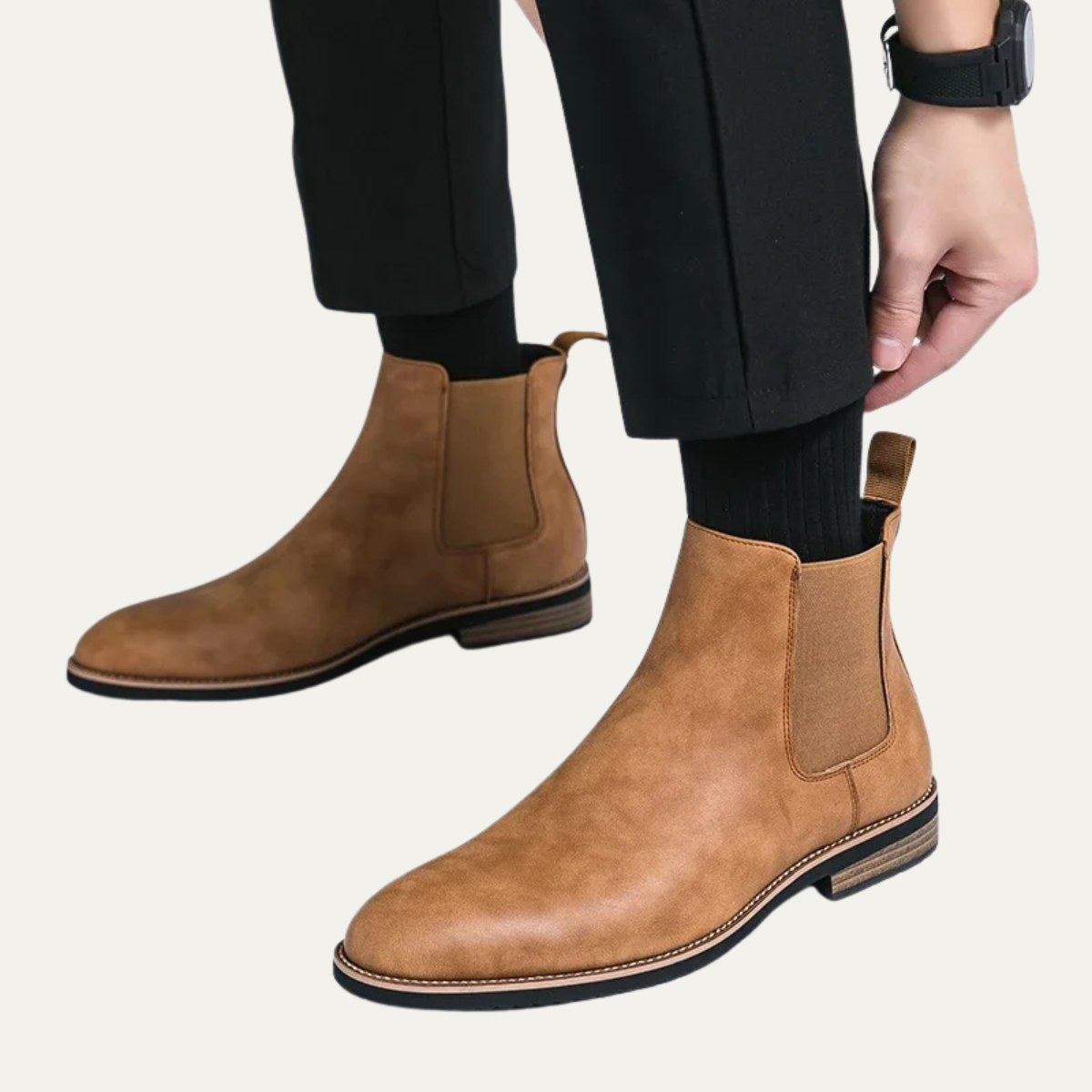 Beau | Men's Chelsea Boots Tan Suede Slip On