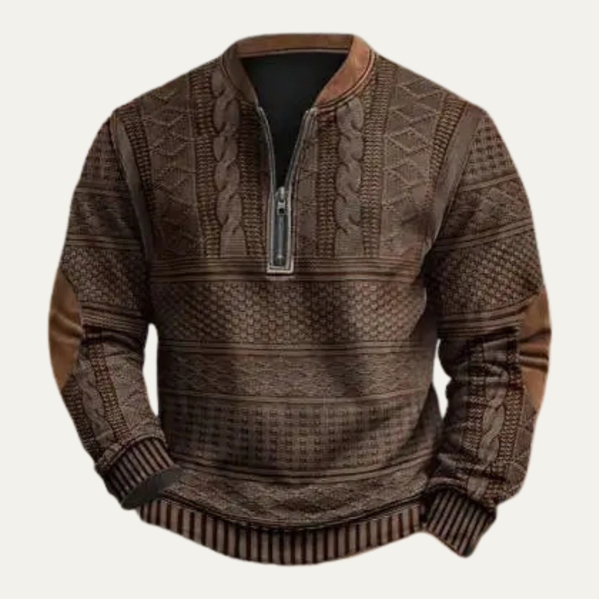 Voss | Men's Cable Knit Half Zip Sweater Black Brown