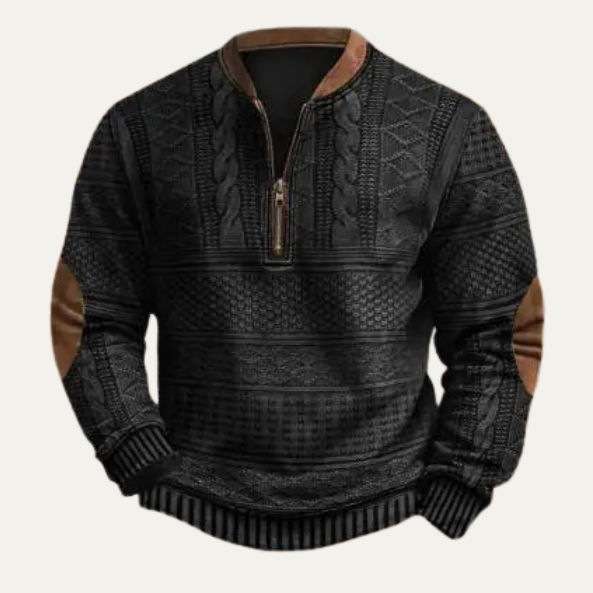Voss | Men's Cable Knit Half Zip Sweater Black Brown
