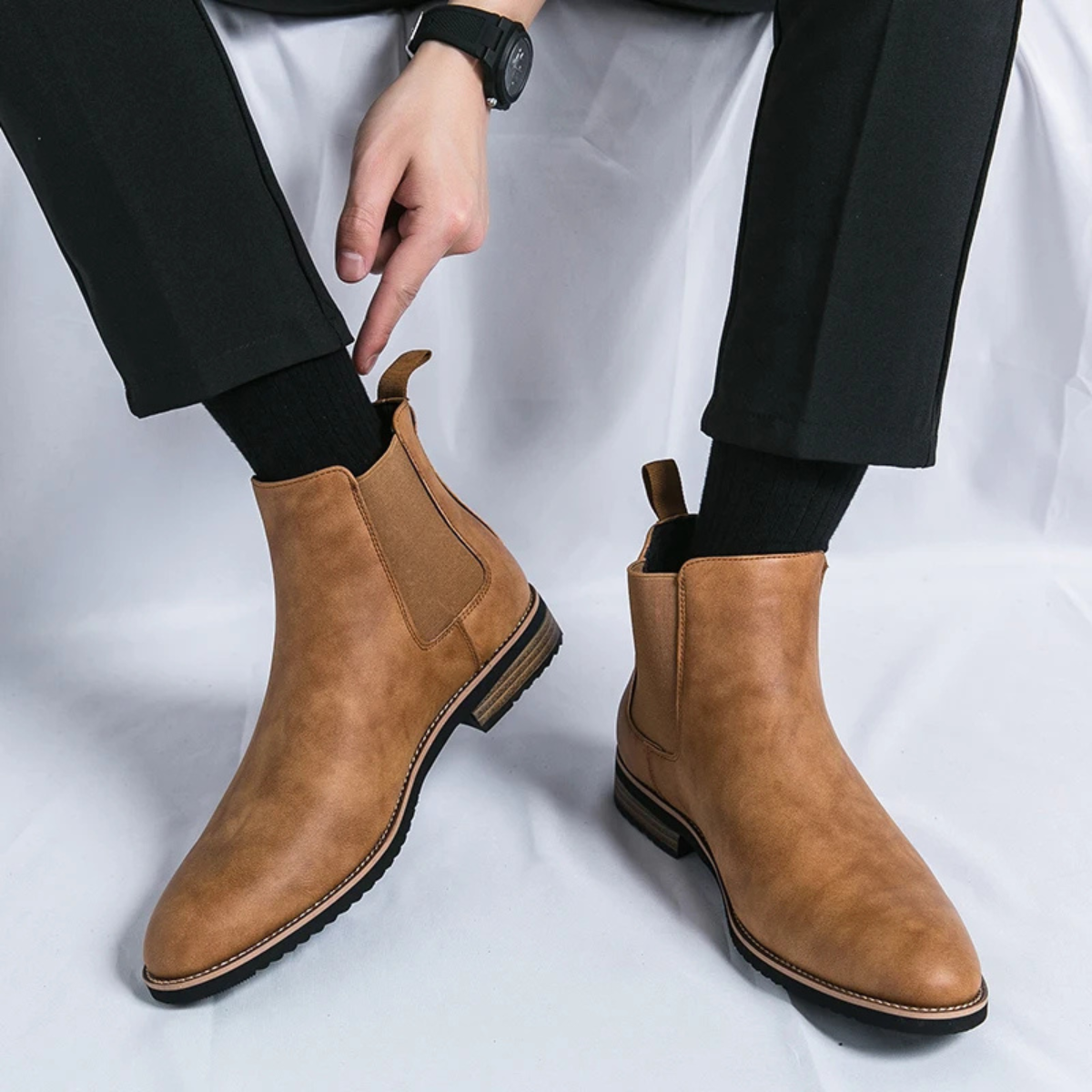 Beau | Men's Chelsea Boots Tan Suede Slip On