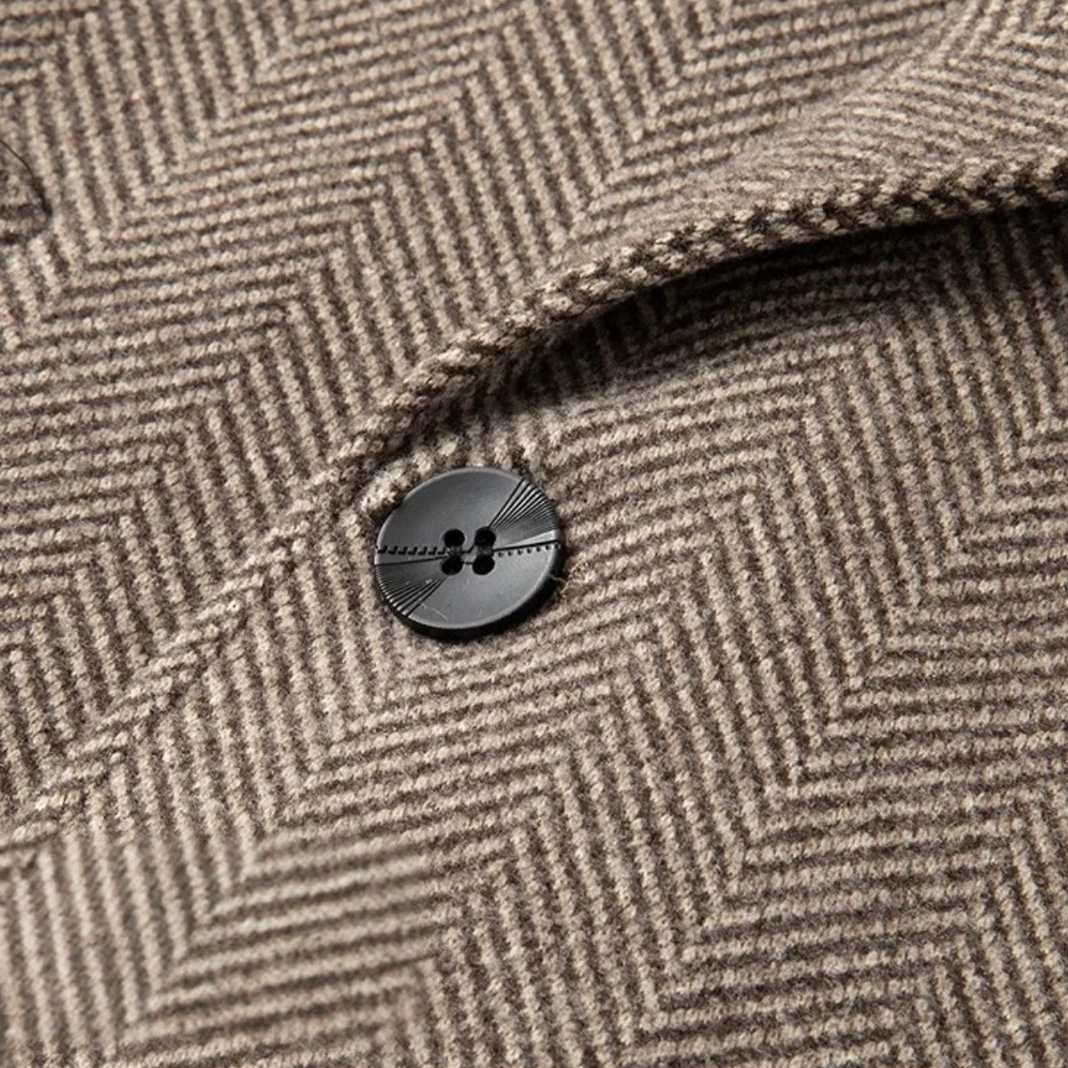 Bram | Men's Herringbone Double Breasted Overcoat Beige