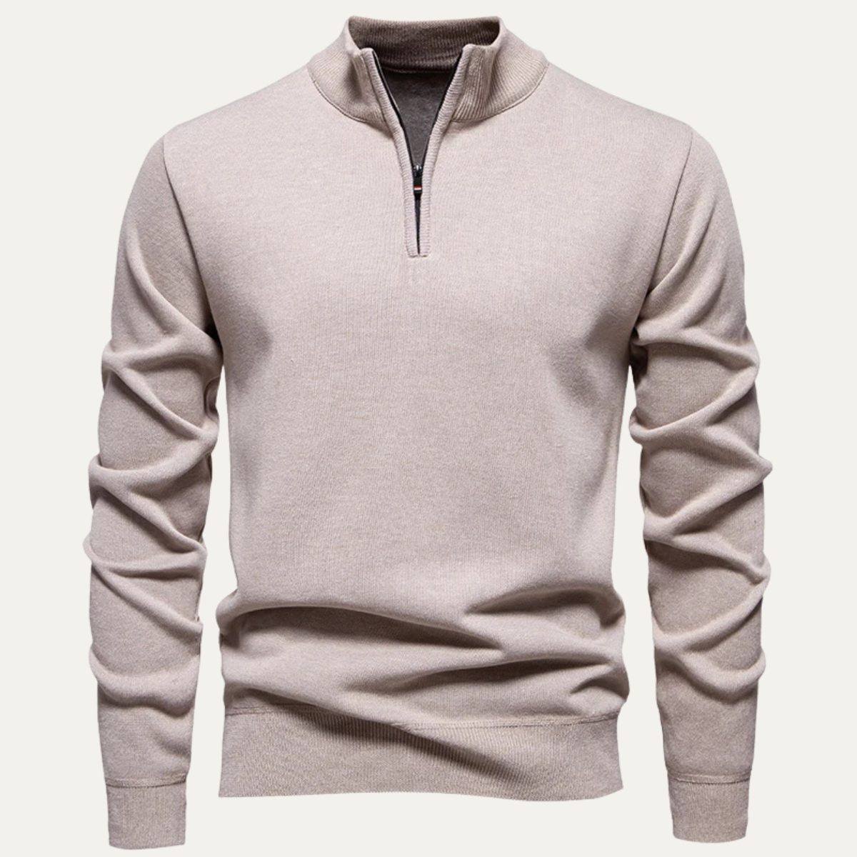 Caleb | Men's Quarter Zip Sweater Cream Long Sleeve Mock Neck