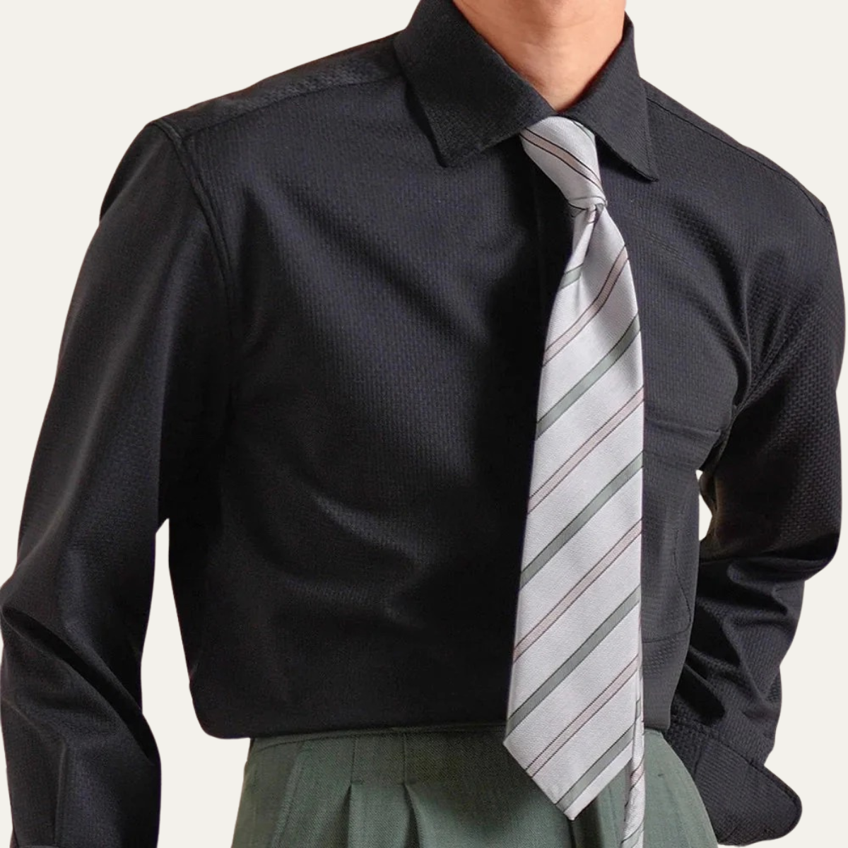 Jude | Men's Dress Shirt Cream Textured Long Sleeve Pocket